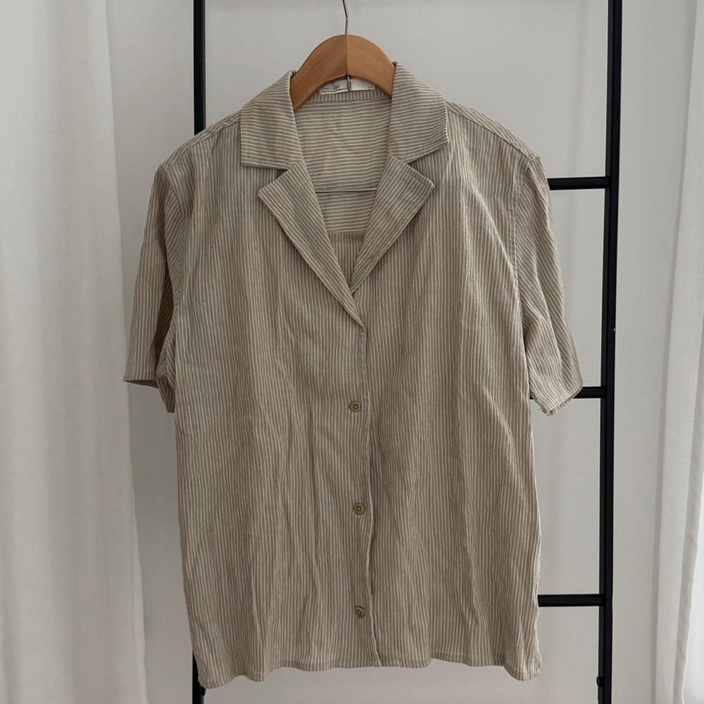 Oak + Fort Lightweight Striped Button-Up Shirt - Beige